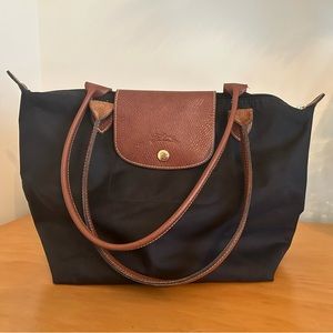 Longchamp Small Le Pliage Top Handle Nylon Bag in black